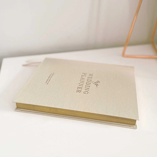 NEW - Ivory Cloth Wedding Planner Book with Gold Foil and Gi