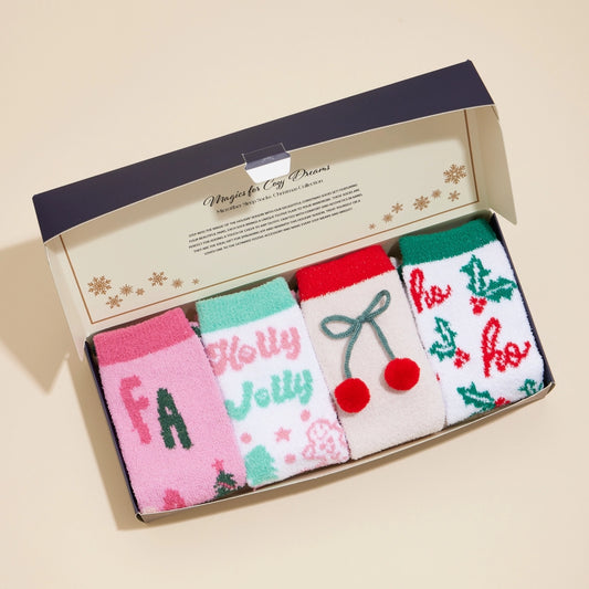 Christmas Fuzzy Socks Assorted Pack of 4 - Comes in a Box